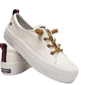 Sperry Topsiders Women Crest Vibe Platform Sneakers White Leather Laces 8.5 NEW